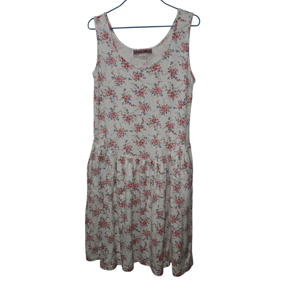 VTG Country Life Floral Dress Size Large 100% Cotton Skater Dress